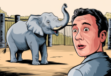 Peter Davies observa atentamente o elefante que parece reconhecê-lo após 20 anos.