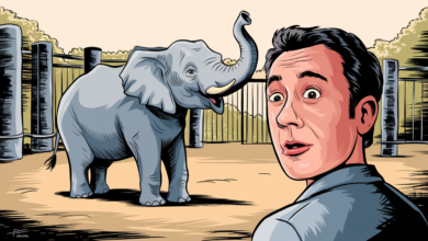 Peter Davies observa atentamente o elefante que parece reconhecê-lo após 20 anos.