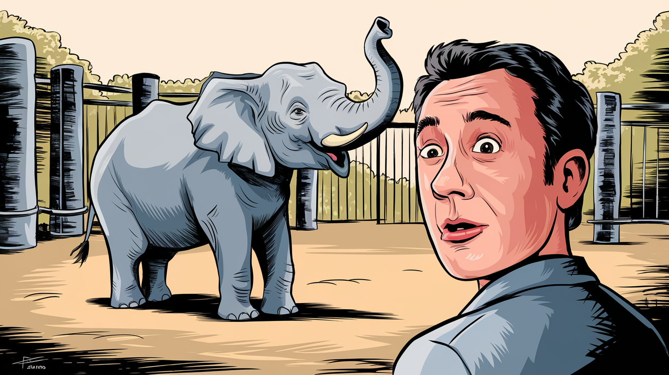 Peter Davies observa atentamente o elefante que parece reconhecê-lo após 20 anos.