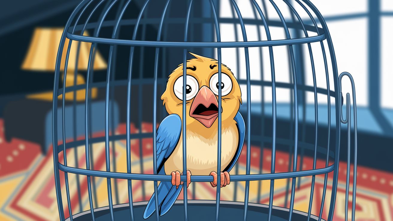 Passarinho acorda em uma gaiola e sua reação é pura comédia.