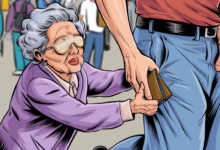 a comic illustration of an elderly blind kI FMmAXQoyMy3WC3P0rTA 8afVBIBRlmDCacTTxvBNw