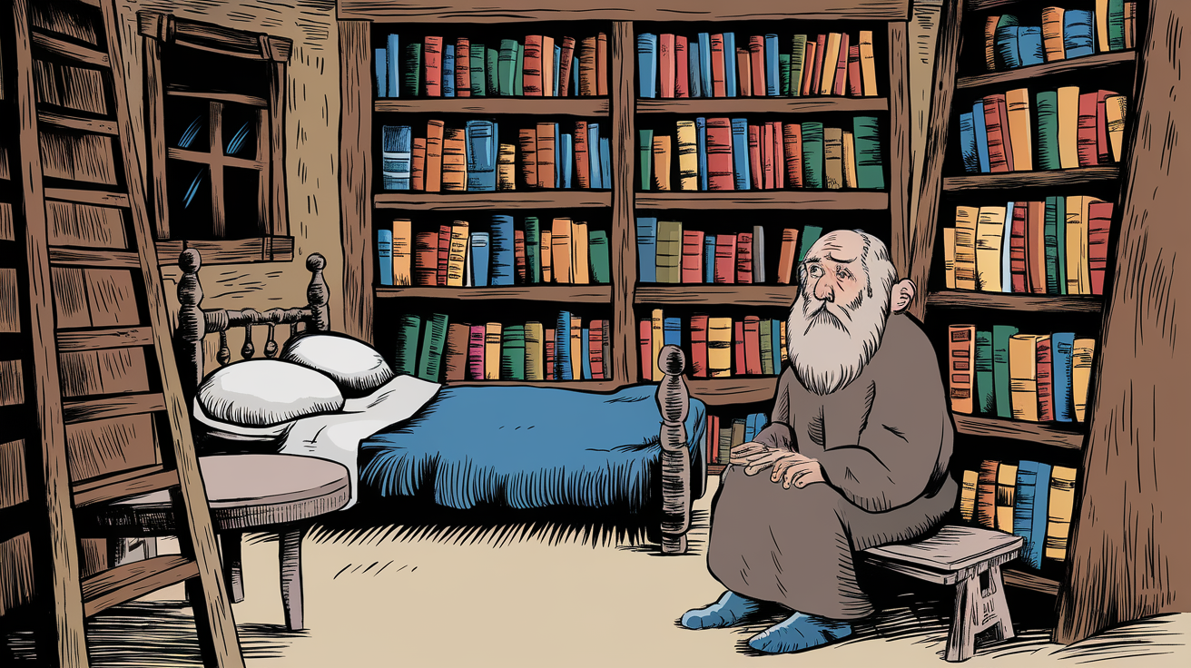 a comic illustration of a wise man livin Ta7fuvdtTpS6 N2U6WrJMg kA4MwvYSAKQf07LSq6Npg