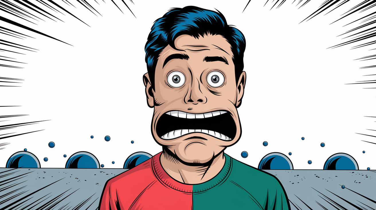 a comic illustration of a man with a dis qiB9kJasR O52J2bXeEwCg EtPhRKmXRbyySzlGn76Wuw