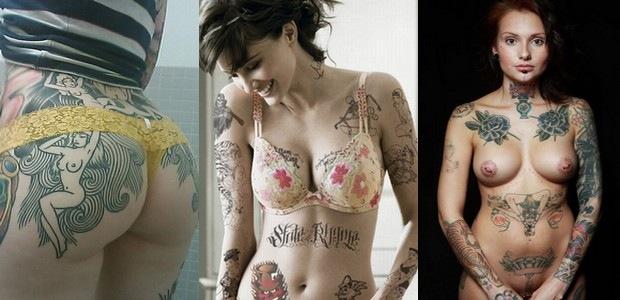 Pele à mostra e arte estampada no tesão.