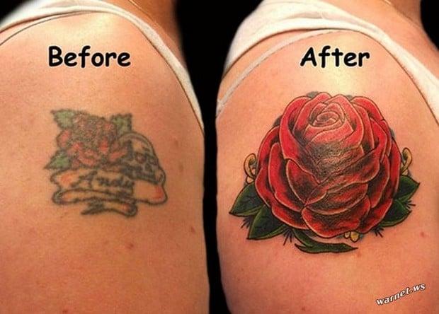 antes e depois de tatuagens corrigidas