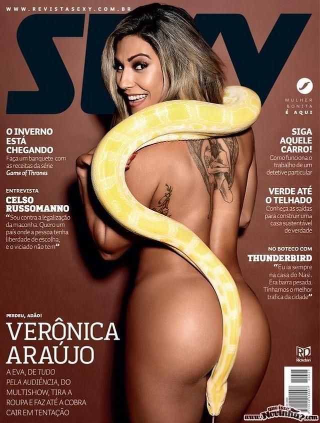 Verônica Araújo nua com uma cobra no ensaio da Sexy — força, beleza e ousadia no mesmo corpo
