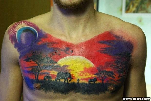 Explosão de cor, surrealismo e pele tatuada que parece pintura digital